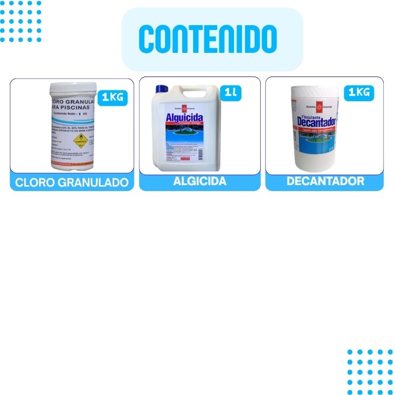 PACK CONVENIENTE PISCINAS - Cloro granular - Algicida -Decantador - Imagen 2